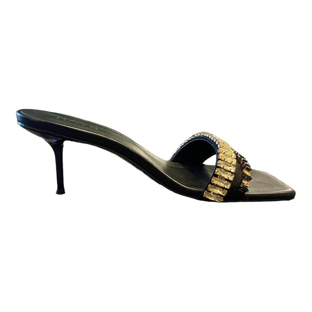 Raye Lavan Leather Heels Mule Crystal Embellishments Square Toe Black Size 8 - Picture 3 of 13